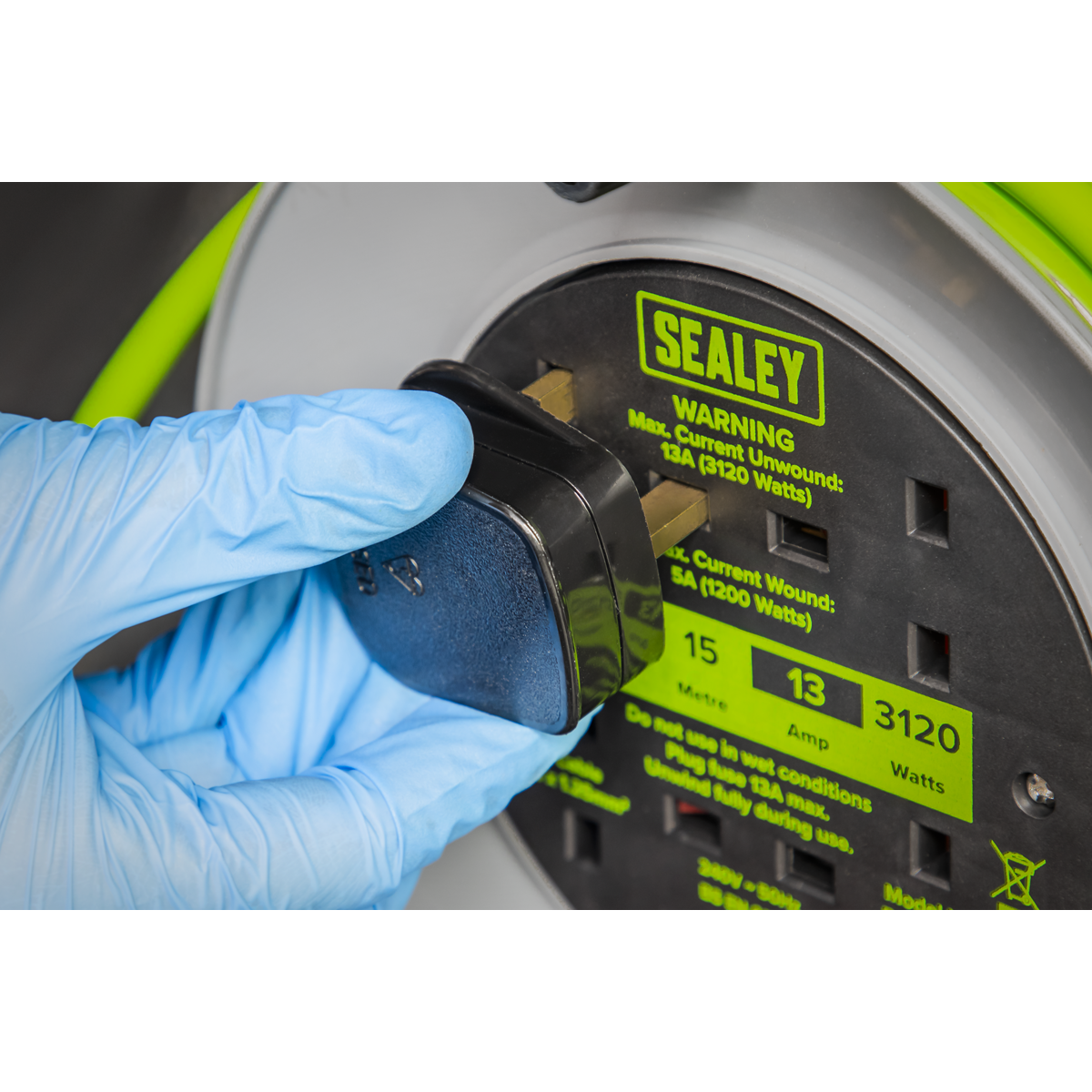 Sealey BCR153TG 15m Cable Reel with Thermal Trip 4 x 230V - Hi-Vis Green - additional view 7