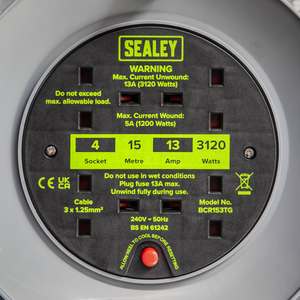 Sealey BCR153TG 15m Cable Reel with Thermal Trip 4 x 230V - Hi-Vis Green - additional view 9