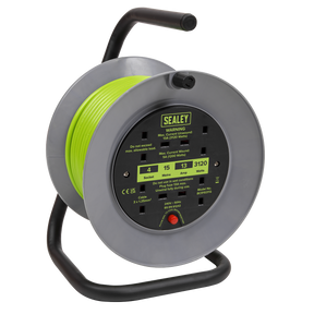 Sealey BCR153TG 15m Cable Reel with Thermal Trip 4 x 230V - Hi-Vis Green