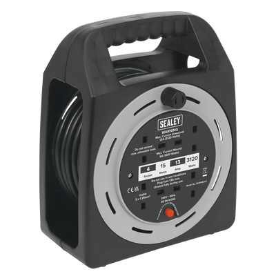 Sealey BCR15CB 15m Box Type Cable Reel with Thermal Trip 4 x 230V
