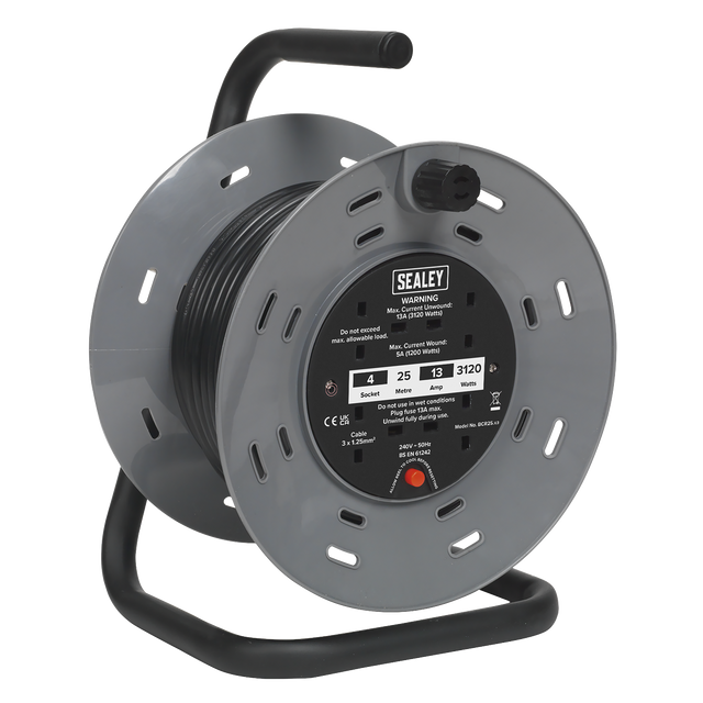 Sealey BCR25 25m Cable Reel with Thermal Trip 4 x 230V