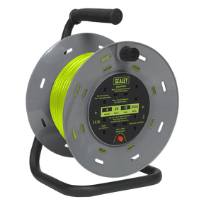 Sealey BCR25G 25m Cable Reel with Thermal Trip 4 x 230V - Hi-Vis Green