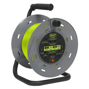 Sealey BCR25G 25m Cable Reel with Thermal Trip 4 x 230V - Hi-Vis Green