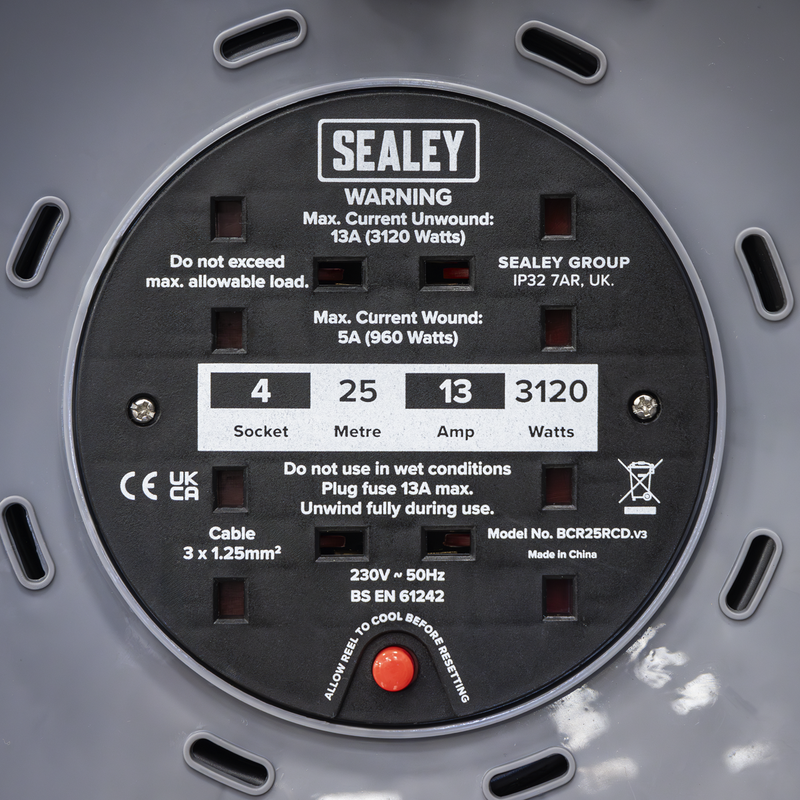 Sealey BCR25RCD 25m Cable Reel with Thermal Trip & RCD Plug 4 x 230V - additional view 7
