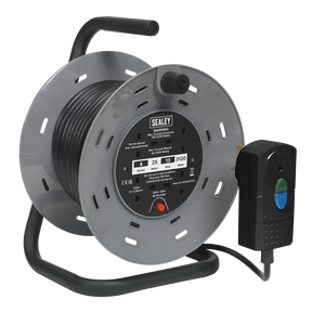 Sealey BCR25RCD 25m Cable Reel with Thermal Trip & RCD Plug 4 x 230V