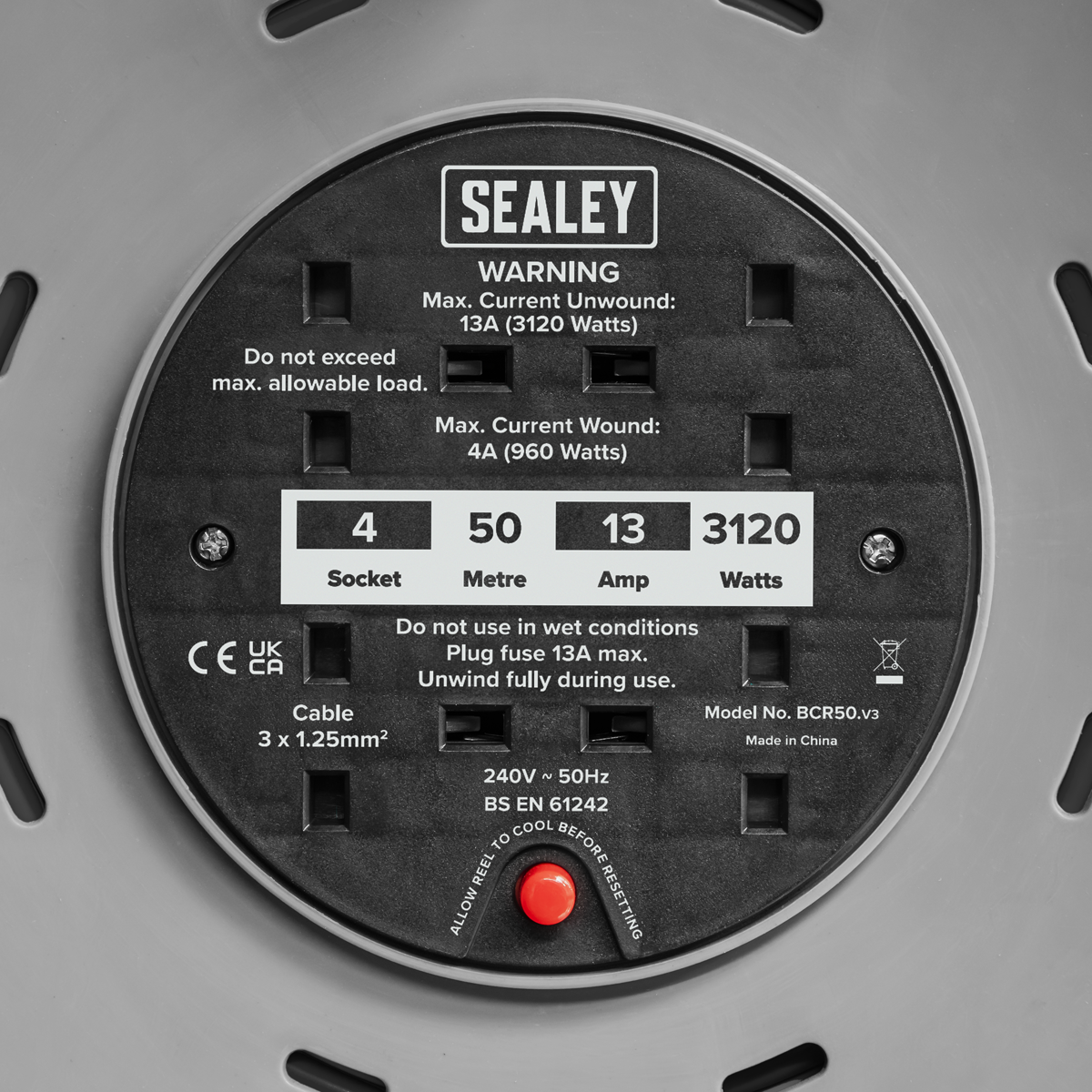 Sealey BCR50 50m Cable Reel with Thermal Trip 4 x 230V - additional view 11