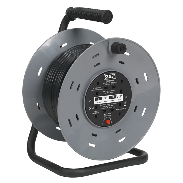 Sealey BCR50 50m Cable Reel with Thermal Trip 4 x 230V