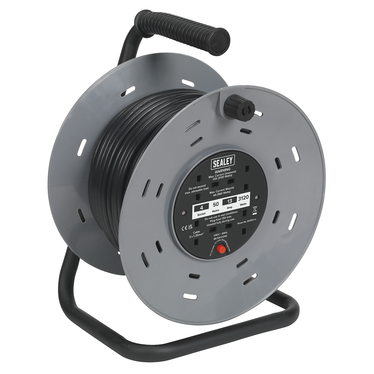 Sealey BCR50 50m Cable Reel with Thermal Trip 4 x 230V - additional view 3