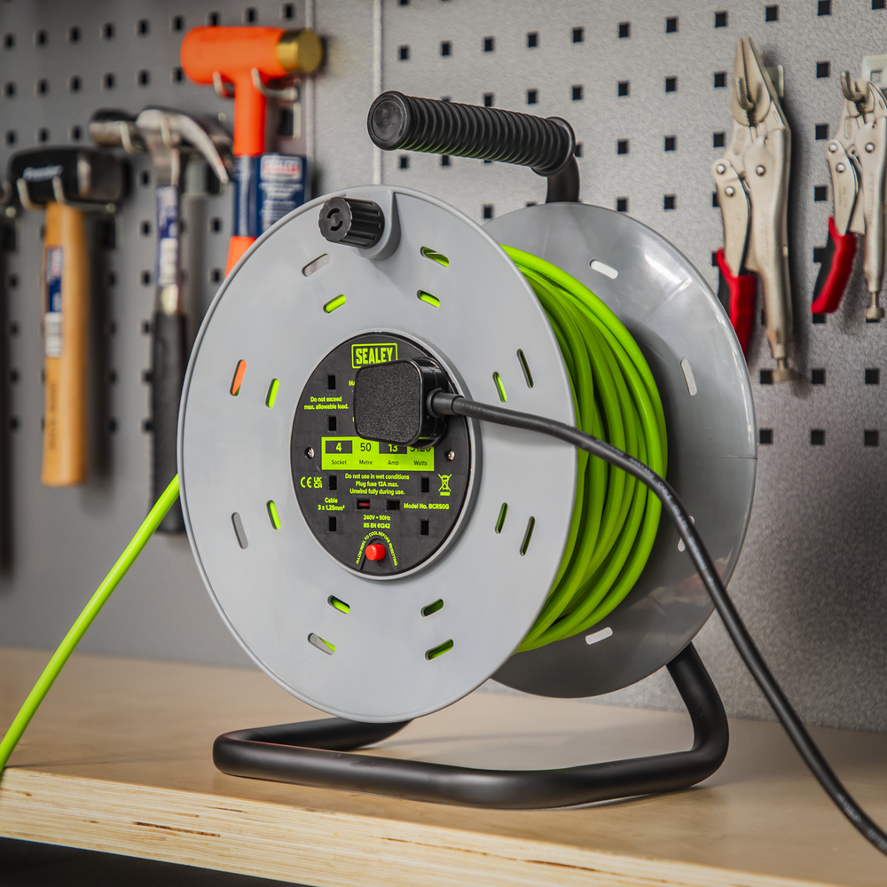 Sealey BCR50G 50m Cable Reel with Thermal Trip 4 x 230V - Hi-Vis Green - additional view 4