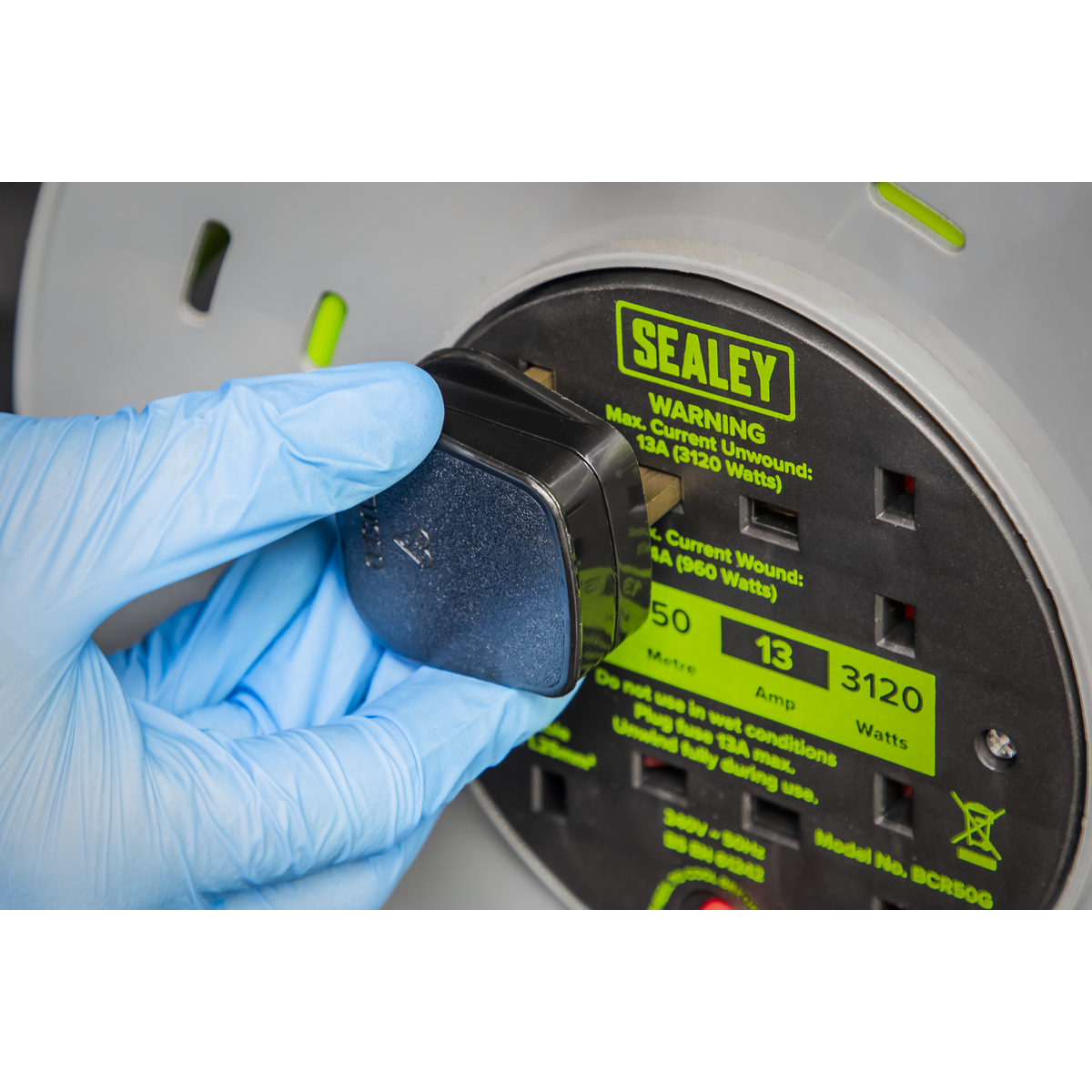 Sealey BCR50G 50m Cable Reel with Thermal Trip 4 x 230V - Hi-Vis Green - additional view 6