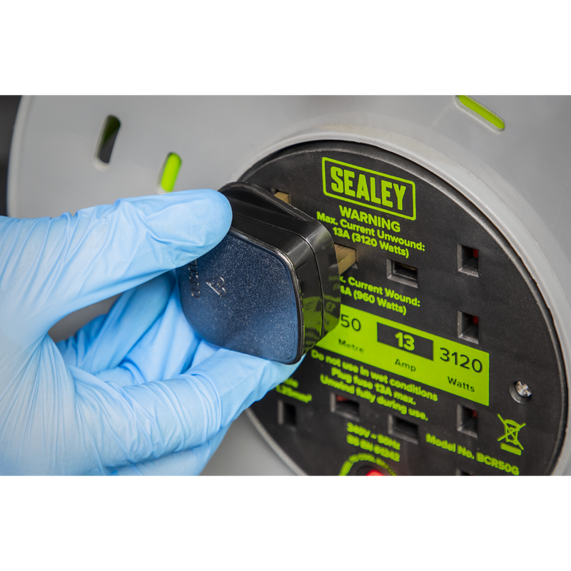 Sealey BCR50G 50m Cable Reel with Thermal Trip 4 x 230V - Hi-Vis Green - additional view 6