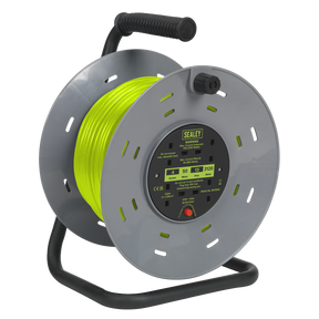 Sealey BCR50G 50m Cable Reel with Thermal Trip 4 x 230V - Hi-Vis Green