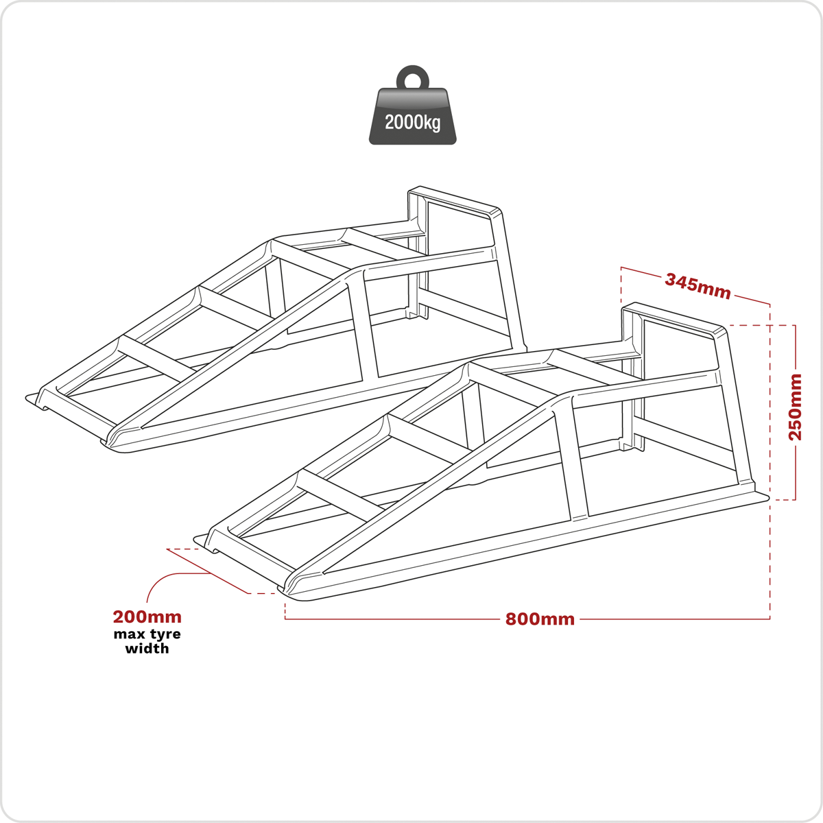 Sealey CAR2000 Car Ramps 1 Tonne Capacity per Ramp 2 Tonne Capacity per Pair - additional view 5