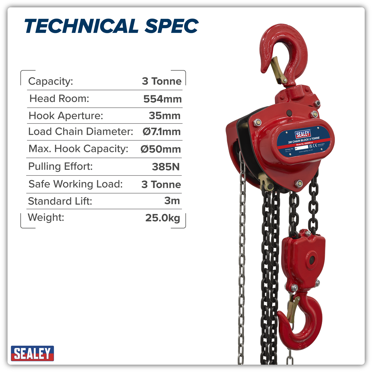 Sealey CB3000 3m Chain Block 3 Tonne - additional view 2