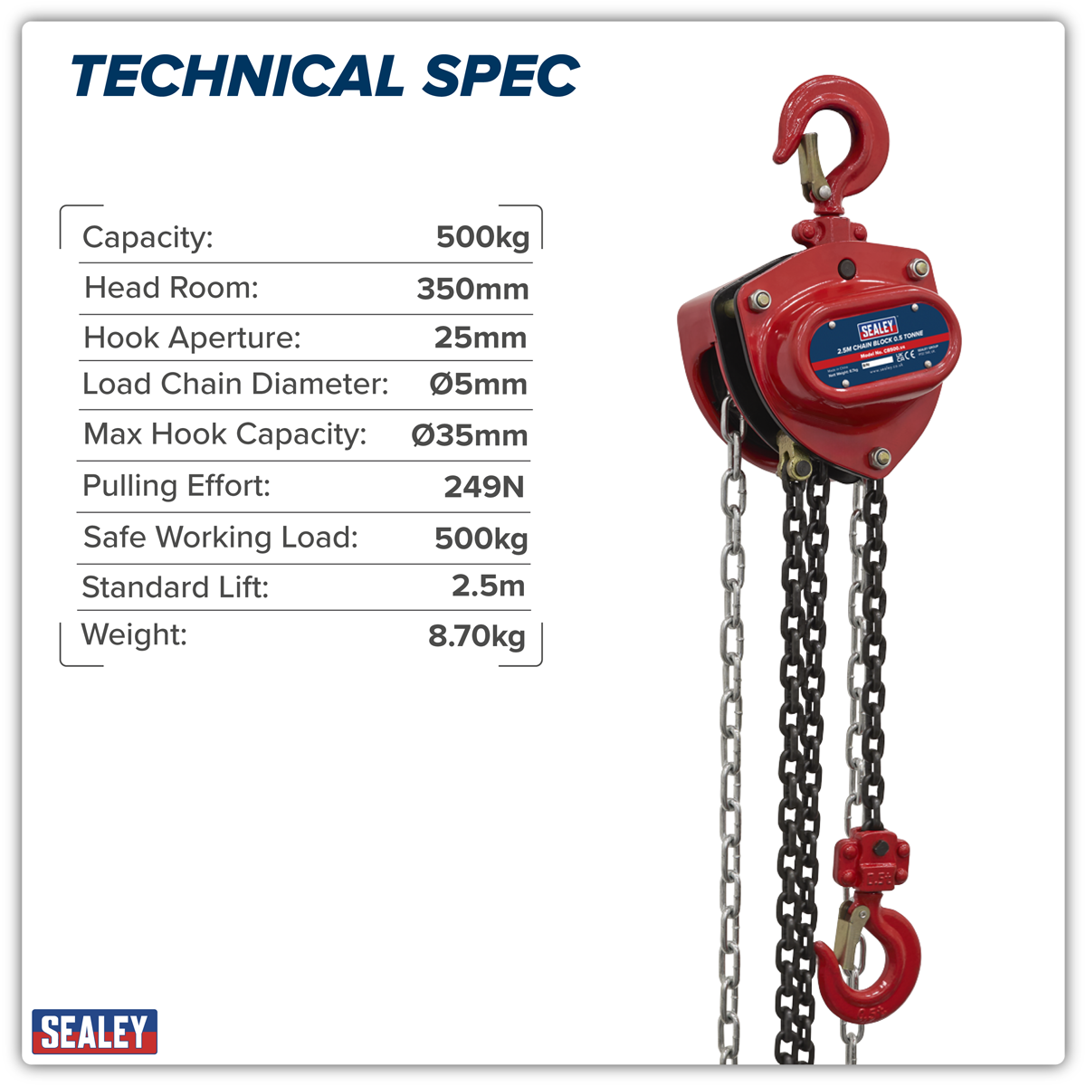 Sealey CB500 2.5m Chain Block 0.5 Tonne - additional view 2