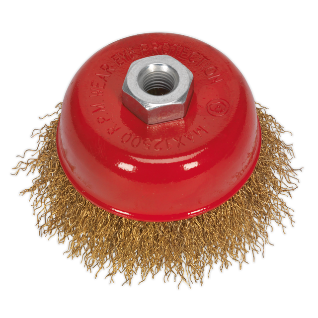Sealey CBC752 75mm Brassed Steel Crimped Wire Cup Brush M14 x 2mm