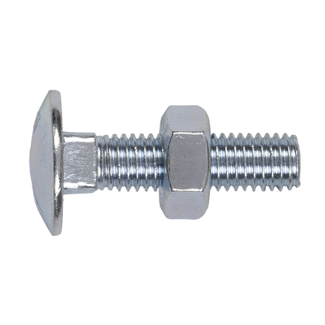 Sealey CBN1040 Zinc Plated Coach Bolt & Nut M10 x 40mm, DIN 603 - Pack of 50