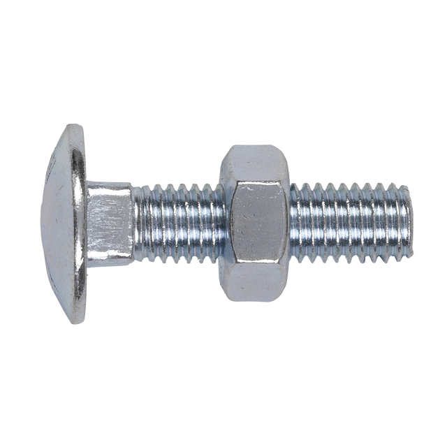Sealey CBN1040 Zinc Plated Coach Bolt & Nut M10 x 40mm, DIN 603 - Pack of 50