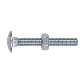 Sealey CBN1075 Zinc Plated Coach Bolt & Nut M10 x 75mm, DIN 603 - Pack of 50