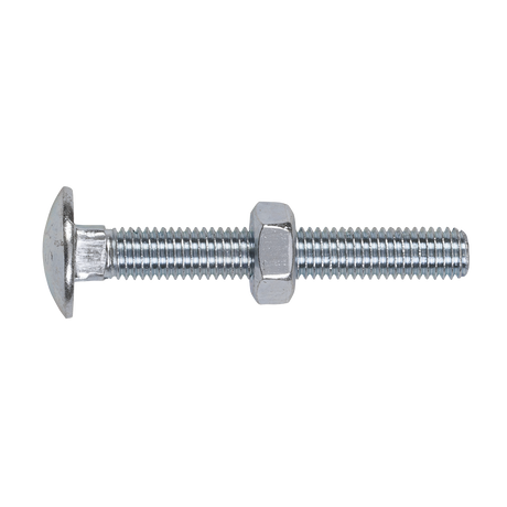 Sealey CBN1075 Zinc Plated Coach Bolt & Nut M10 x 75mm, DIN 603 - Pack of 50