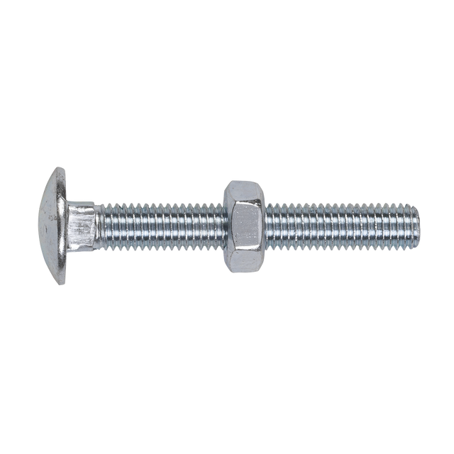 Sealey CBN1075 Zinc Plated Coach Bolt & Nut M10 x 75mm, DIN 603 - Pack of 50