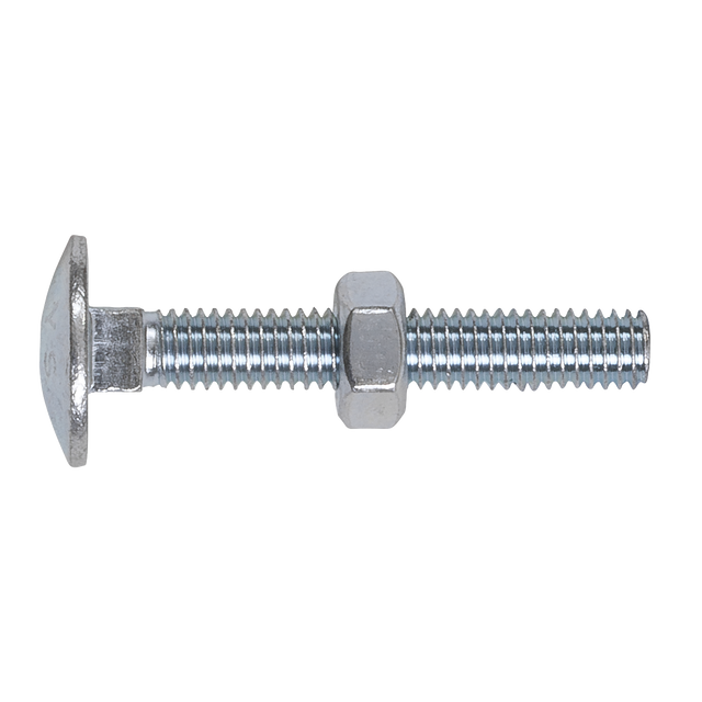 Sealey CBN640 Zinc Plated Coach Bolt & Nut M6 x 40mm, DIN 603 - Pack of 100