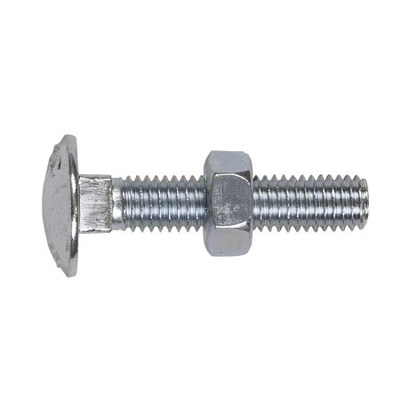 Sealey CBN840 Zinc Plated Coach Bolt & Nut M8 x 40mm, DIN 603 - Pack of 50