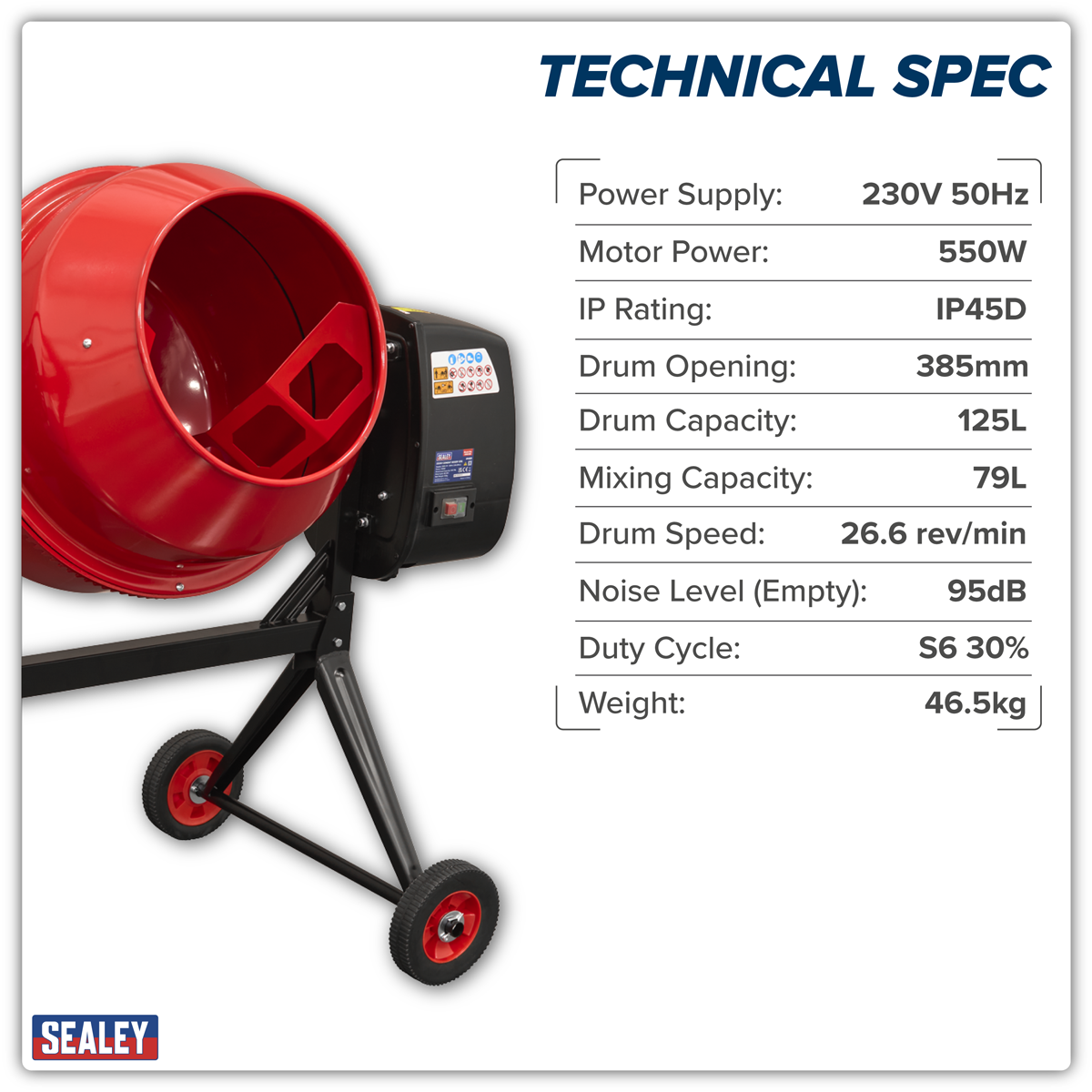 Sealey CMX125 125L Cement Mixer 550W/230V - additional view 7