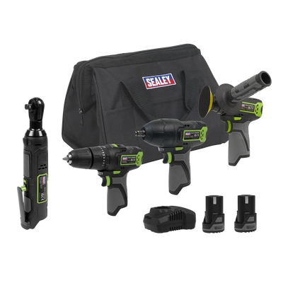 Sealey CP108VCOMBO1EU 4 x SV10.8 Series Cordless Power Tool Kit 10.8V - 2 Batteries & Euro Plug