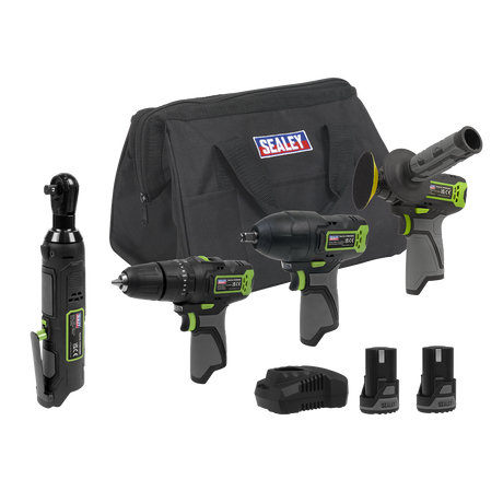 Sealey CP108VCOMBO1EU 4 x SV10.8 Series Cordless Power Tool Kit 10.8V - 2 Batteries & Euro Plug