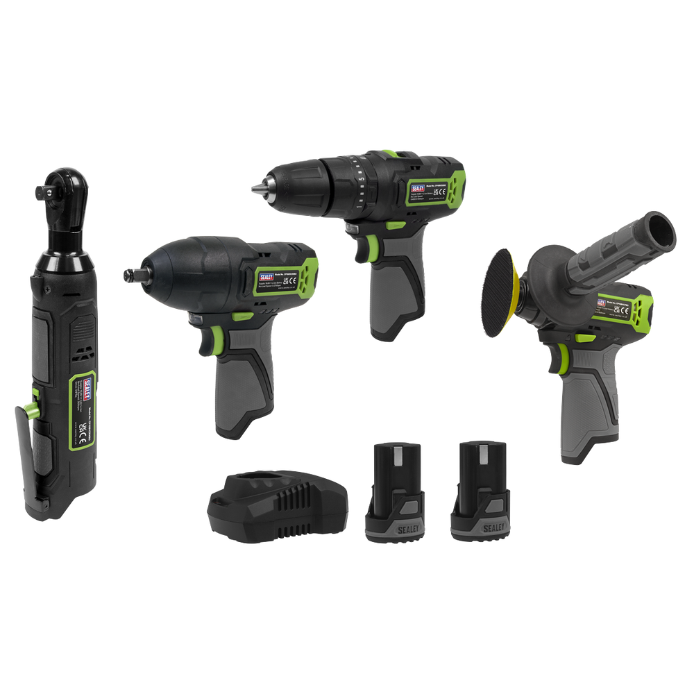 Sealey CP108VCOMBO1EU 4 x SV10.8 Series Cordless Power Tool Kit 10.8V - 2 Batteries & Euro Plug - additional view 2