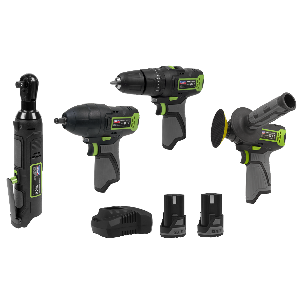 Sealey CP108VCOMBO1EU 4 x SV10.8 Series Cordless Power Tool Kit 10.8V - 2 Batteries & Euro Plug - additional view 2