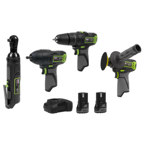 Sealey CP108VCOMBO1EU 4 x SV10.8 Series Cordless Power Tool Kit 10.8V - 2 Batteries & Euro Plug - additional view 2