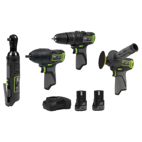 Sealey CP108VCOMBO1EU 4 x SV10.8 Series Cordless Power Tool Kit 10.8V - 2 Batteries & Euro Plug - additional view 2