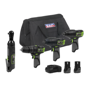 Sealey CP108VCOMBO2EU 4 x SV10.8 Series Cordless Power Tool Kit 10.8V - 2 Batteries & Euro Plug