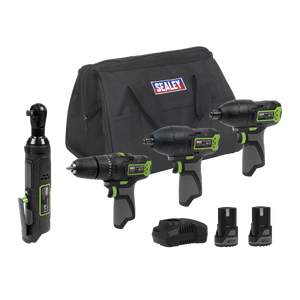 Sealey CP108VCOMBO2EU 4 x SV10.8 Series Cordless Power Tool Kit 10.8V - 2 Batteries & Euro Plug