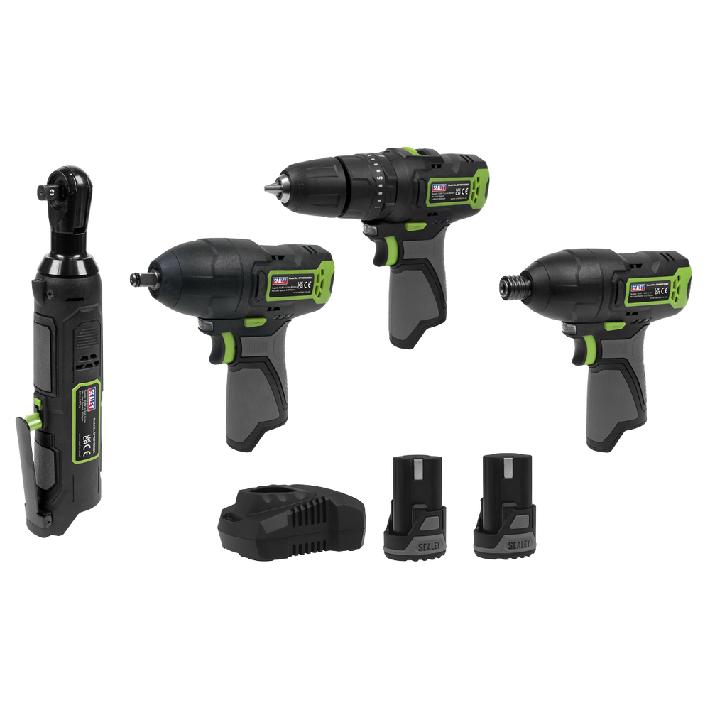 Sealey CP108VCOMBO2EU 4 x SV10.8 Series Cordless Power Tool Kit 10.8V - 2 Batteries & Euro Plug - additional view 2
