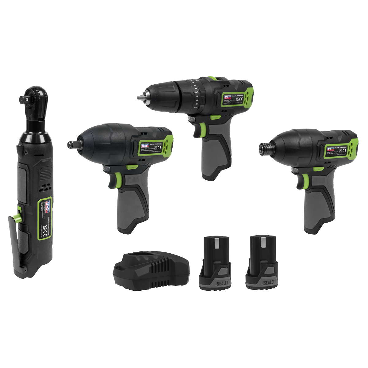 Sealey CP108VCOMBO2EU 4 x SV10.8 Series Cordless Power Tool Kit 10.8V - 2 Batteries & Euro Plug - additional view 2