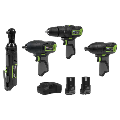 Sealey CP108VCOMBO2EU 4 x SV10.8 Series Cordless Power Tool Kit 10.8V - 2 Batteries & Euro Plug - additional view 2