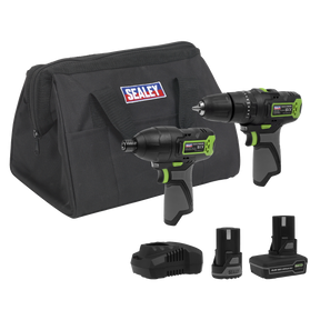 Sealey CP108VCOMBO3EU 2 x SV10.8 Series Power Tool Kit 10.8V - 2 Batteries & Euro Plug