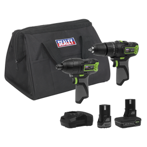 Sealey CP108VCOMBO3EU 2 x SV10.8 Series Power Tool Kit 10.8V - 2 Batteries & Euro Plug