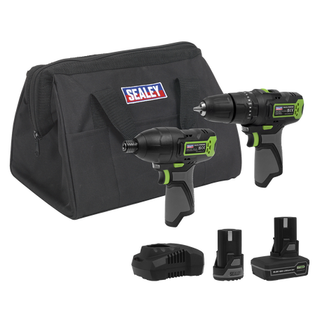 Sealey CP108VCOMBO3EU 2 x SV10.8 Series Power Tool Kit 10.8V - 2 Batteries & Euro Plug