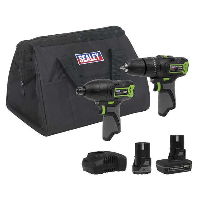 Sealey CP108VCOMBO3EU 2 x SV10.8 Series Power Tool Kit 10.8V - 2 Batteries & Euro Plug