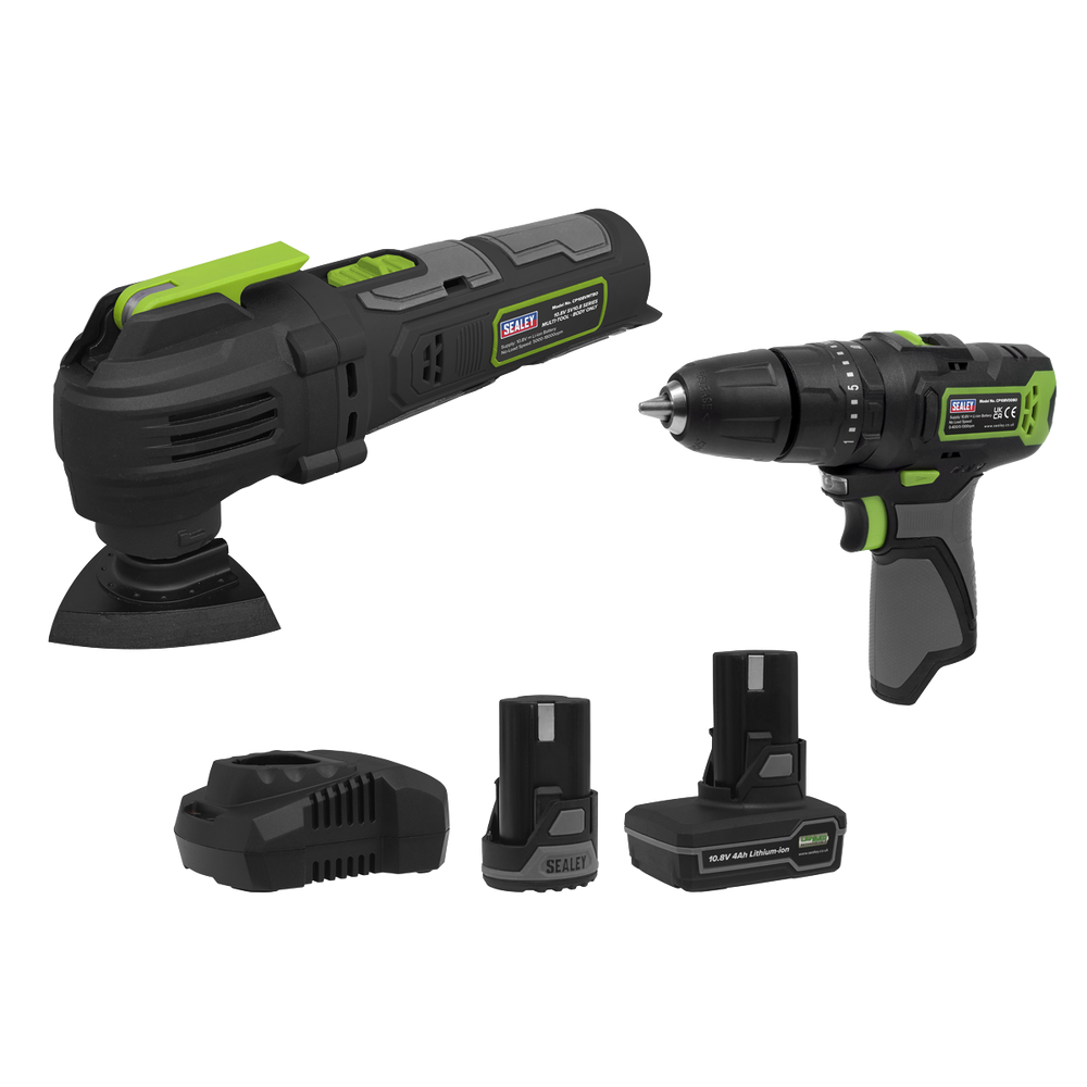 Sealey CP108VCOMBO5EU 2 x SV10.8 Series Cordless Power Tool Kit 10.8V - 2 Batteries & Euro Plug - additional view 5