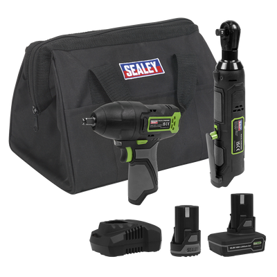 Sealey CP108VCOMBO6EU 2 x SV10.8 Series Cordless Power Tool Kit 10.8V - 2 Batteries & Euro Plug