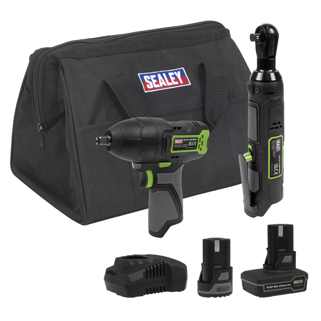 Sealey CP108VCOMBO6EU 2 x SV10.8 Series Cordless Power Tool Kit 10.8V - 2 Batteries & Euro Plug