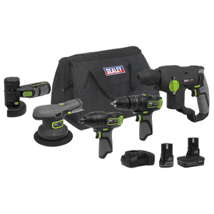 Sealey CP108VCOMBO7EU 5 x SV10.8 Series Cordless Power Tool Kit 10.8V - 2 Batteries & Euro Plug