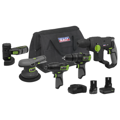 Sealey CP108VCOMBO7EU 5 x SV10.8 Series Cordless Power Tool Kit 10.8V - 2 Batteries & Euro Plug