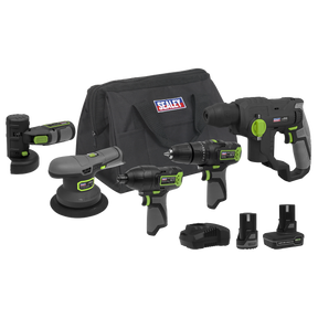 Sealey CP108VCOMBO7 5 x SV10.8 Series Cordless Power Tool Kit 10.8V - 2 Batteries
