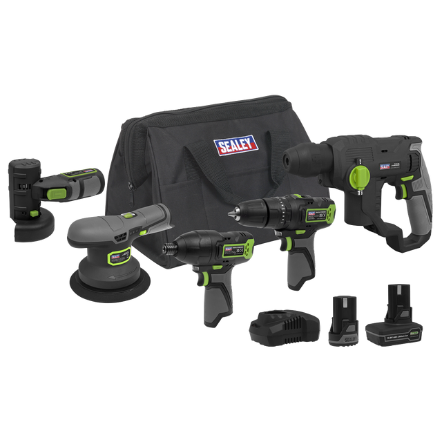 Sealey CP108VCOMBO7 5 x SV10.8 Series Cordless Power Tool Kit 10.8V - 2 Batteries